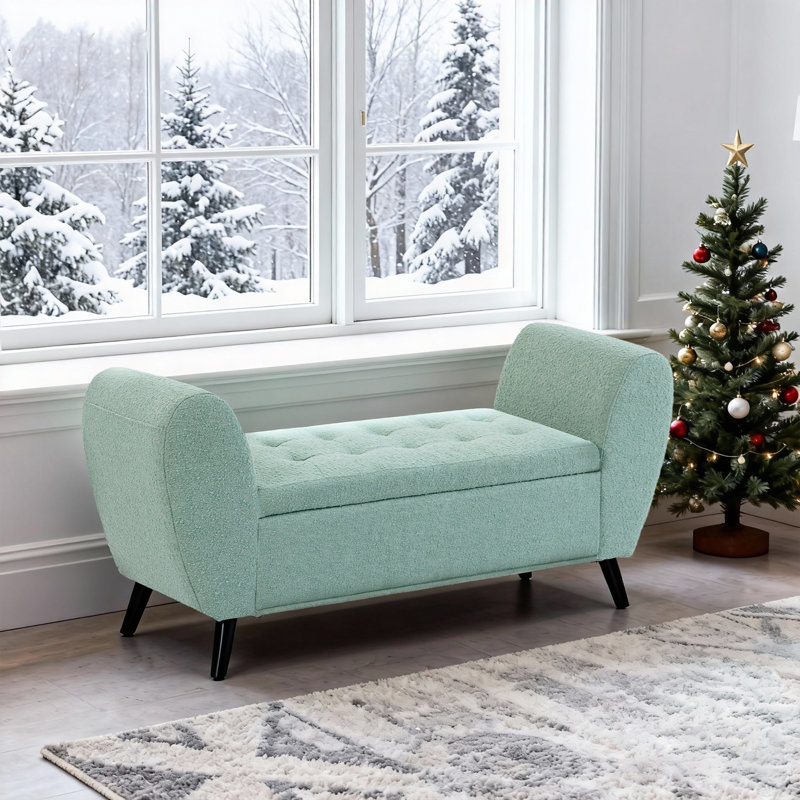 Banc de rangement rembourré, banc de repose-pieds moderne avec accoudoirs, vert, Vert