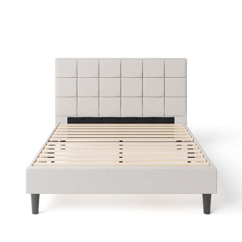 Lit plateforme tapissier Suhavi, Double, Blanc cassé