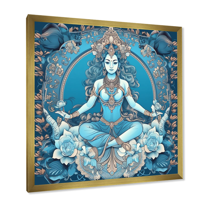 Divine Déesse Yogini en bleu sur toile, H 36 po x l 36 po x P 1,5 po, Cadre doré simple