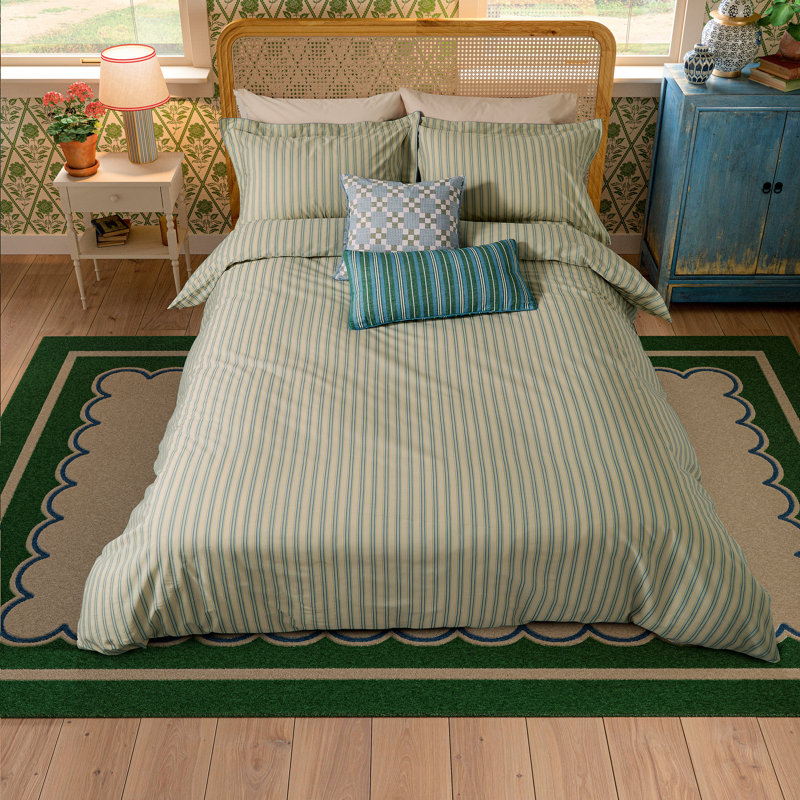 Ticking Stripe Cotton Duvet Cover Set, King Size Duvet Cover + 2 Pillowcases