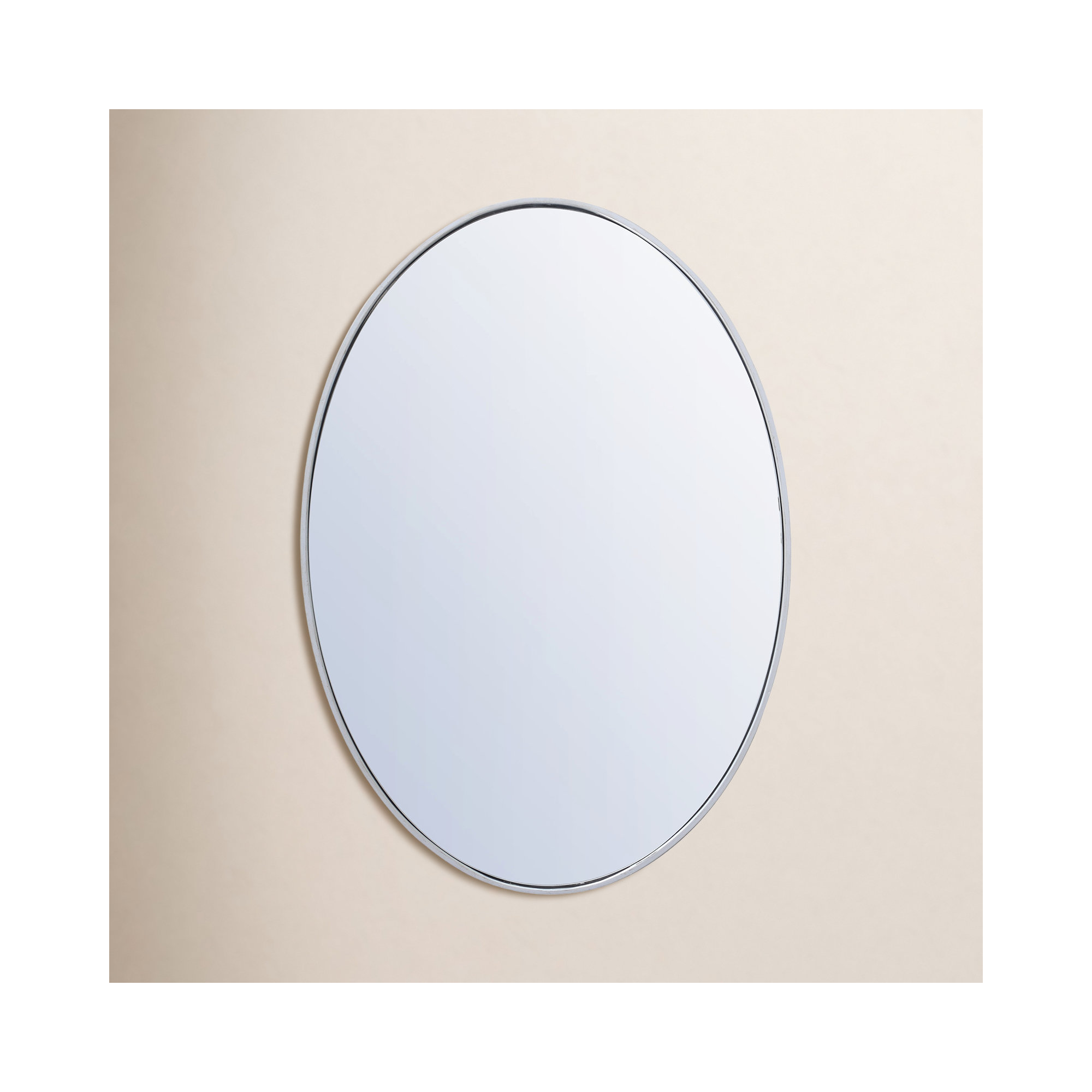 Sabine Metal Oval Wall Mirror, Silver, 24" H x 34" W