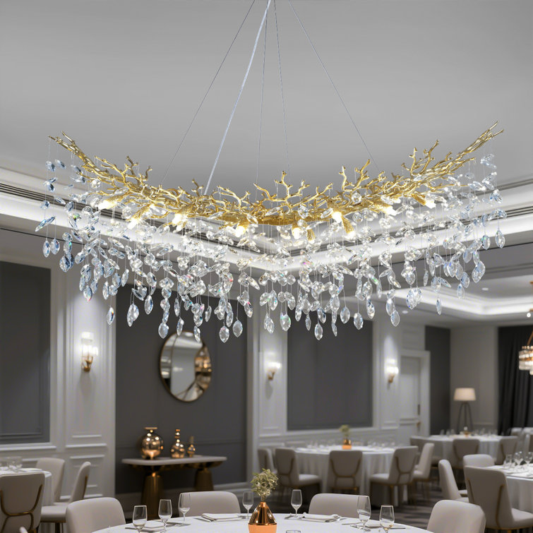 16-Light 55" Dimmable Tree Branches Crystal Linear Chandelier