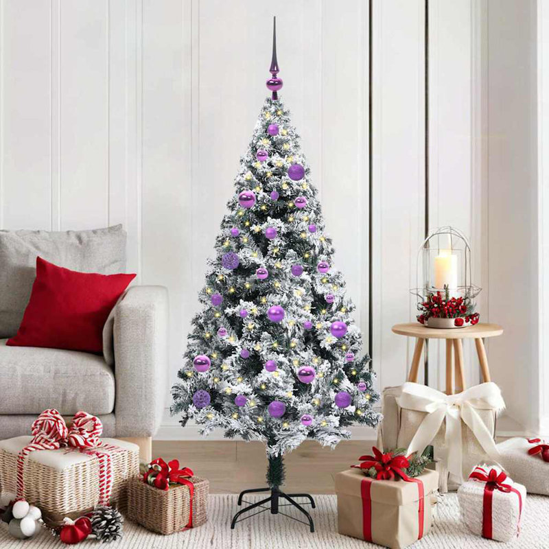  Artificial Christmas Tree with 150 LEDs with Stand Green 150 cm, Purple