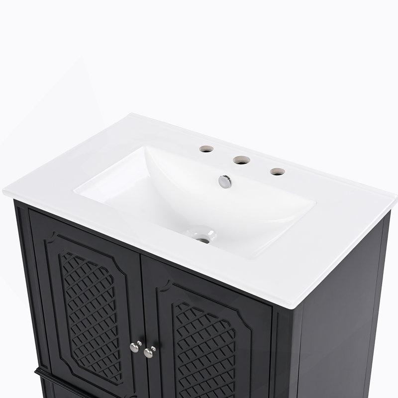 Ensemble de meuble-lavabo 60 po avec lavabo double 60 po, 2 armoires avec porte, 2 tiroirs, noir, Noir