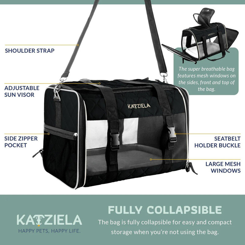 Sac de transport pour animaux Katziela, Noir, H 11 po x l 11 po x P 17 po