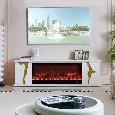 French-style household solid wood TV cabinet with simulated flame electric fireplace insert
