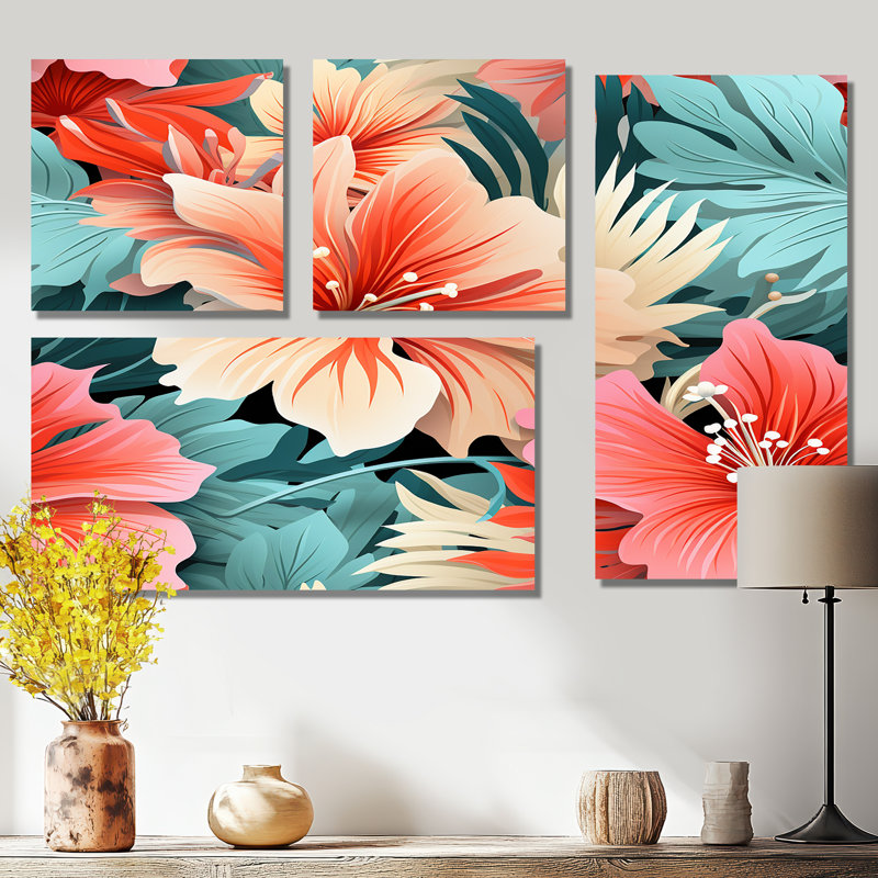 Coral Mirage Vi motif tropical - décoration murale pêche 4 pièces, Toile tendue, Ne s’applique pas