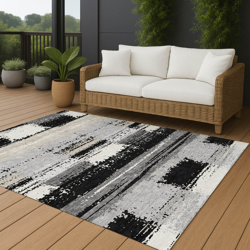 Machine Washable Indoor/Outdoor Chantille ACN2772 Squares Rug, 3' x 5', Black