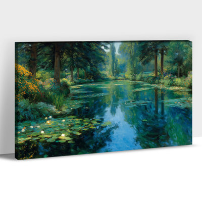 Grand paysage, art mural sur toile - Blue Forest River, impressions sur toile, peinture printanière du lac Wildflower