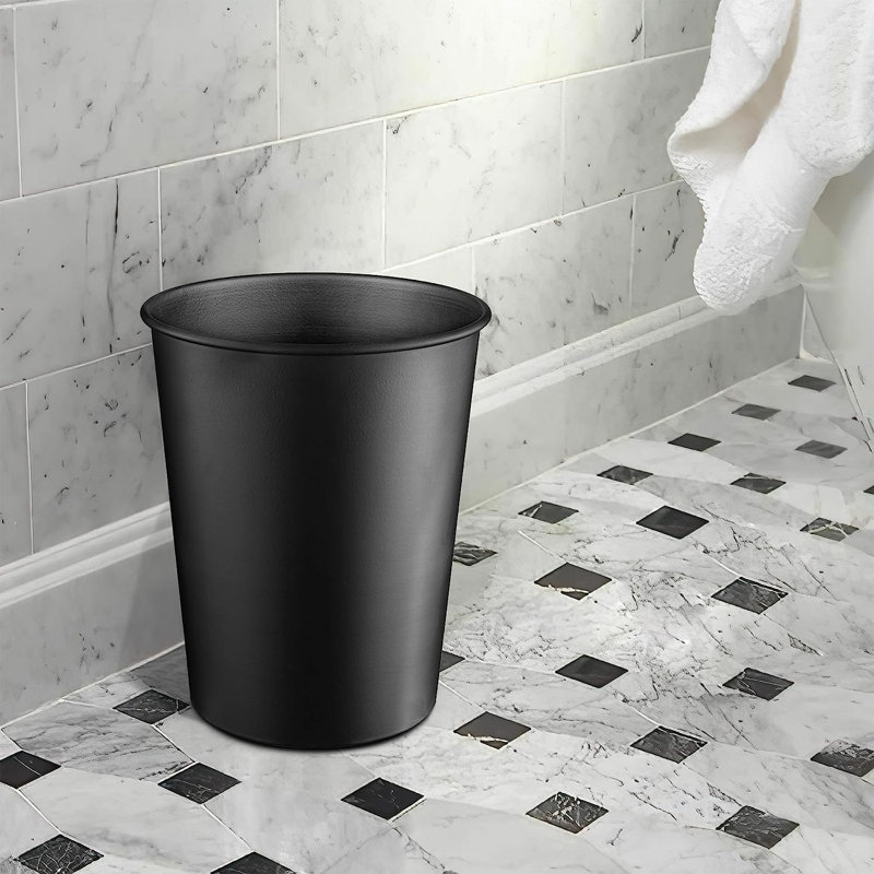 Poubelle en métal fabriquée à la main de 1,8 gallon pour salle de bain, Noir