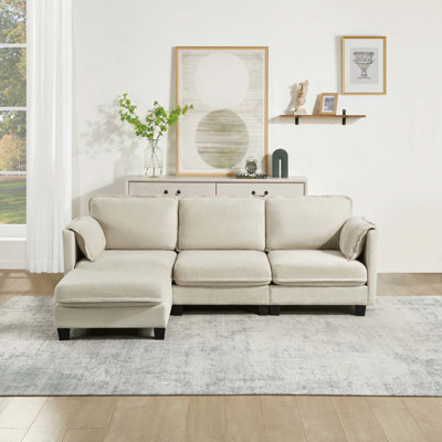 L-Shaped Corduroy Corner Sofa With Storage Armrests For Living Room And Office Use, Combining Comfort And Practicality.