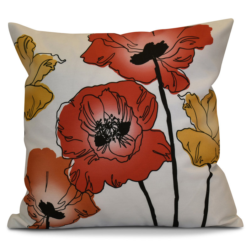 Housse et insert de coussin carré extérieur Poppies, Rouge/orange, 18 po x 18 po