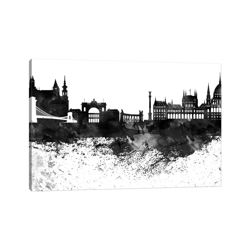 Budapest Black & White Drops Skyline by WallDecorAddict - Gallery-Wrapped Canvas Giclée on Canvas, No Frame