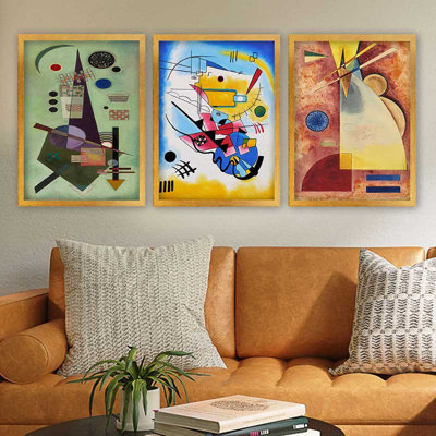 Ensemble de 3 peintures élégantes encadrées décoratives, 13,8 x 17,7 pouces chacune | 100% bois avec cadre 100% polystyrène (épaisseur: 0,8 pouce) | Impression numérique UV, parfaite pour le salon et la décoration intérieure