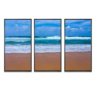 «Fascinating Atlantic Beach In Portugal - Sea & Shore», ensemble de 3 toiles encadrées