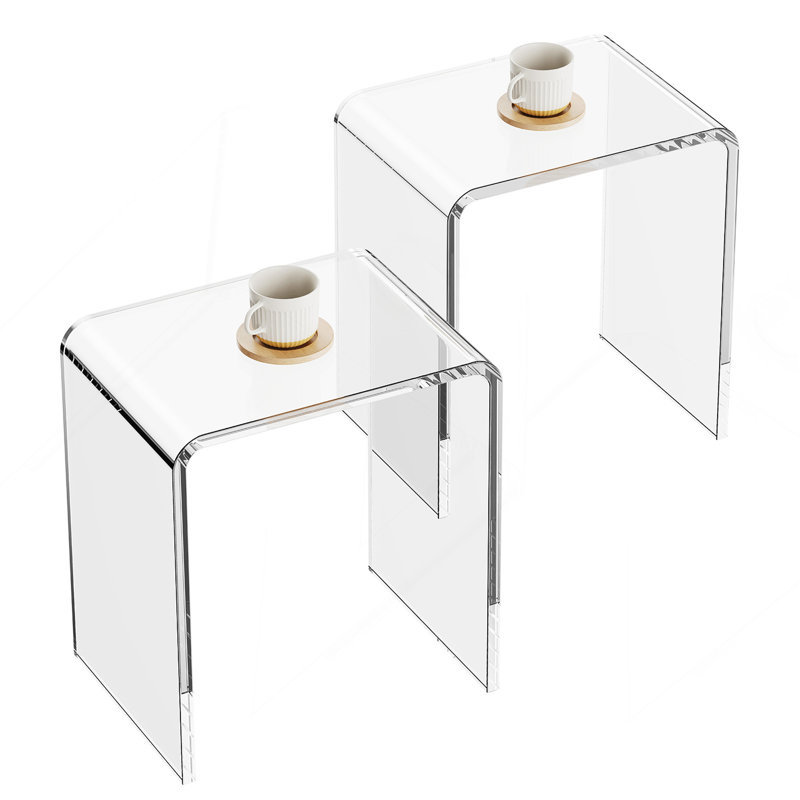 Table de bout en acrylique, 2 tables d'appoint en Lucite en forme de C, table d'appoint en acrylique transparent pour les boissons, la nourriture, les collations utilisées dans le salon, la chambre à coucher et le bureau