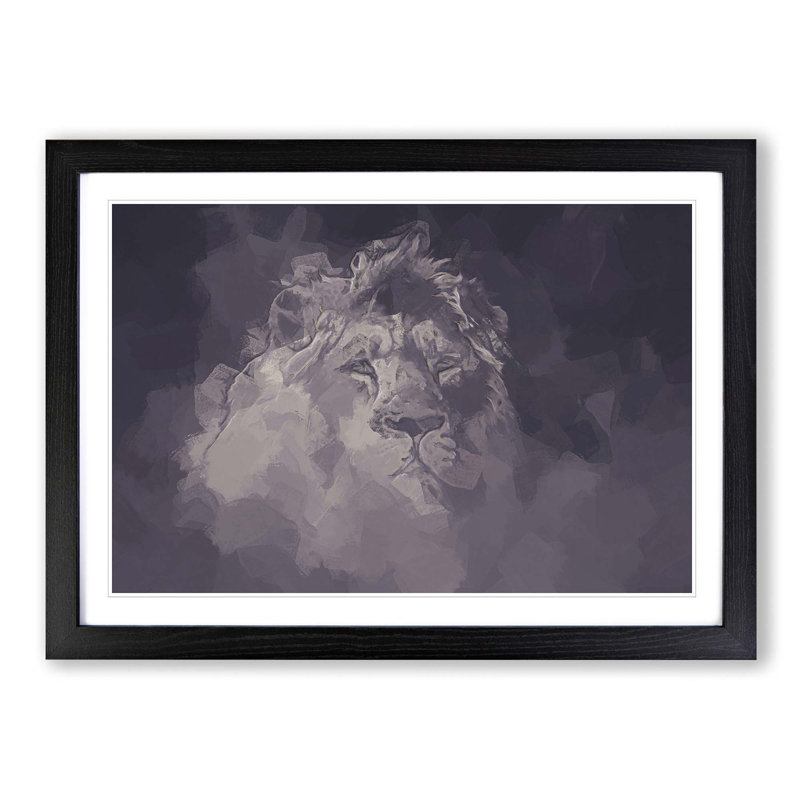 Lion in the Mist in Abstract - Picture Frame Graphic Art Print, 35cm H x 50cm W x 2cm D, Black