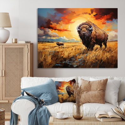 "Native American Art Bison Prairies II", reproduction d'art sur toile