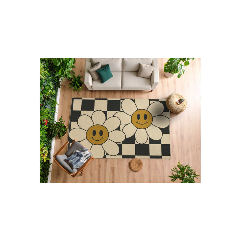 Tapis beige tissé à carreaux Mosso, 3'11" x 5'11"