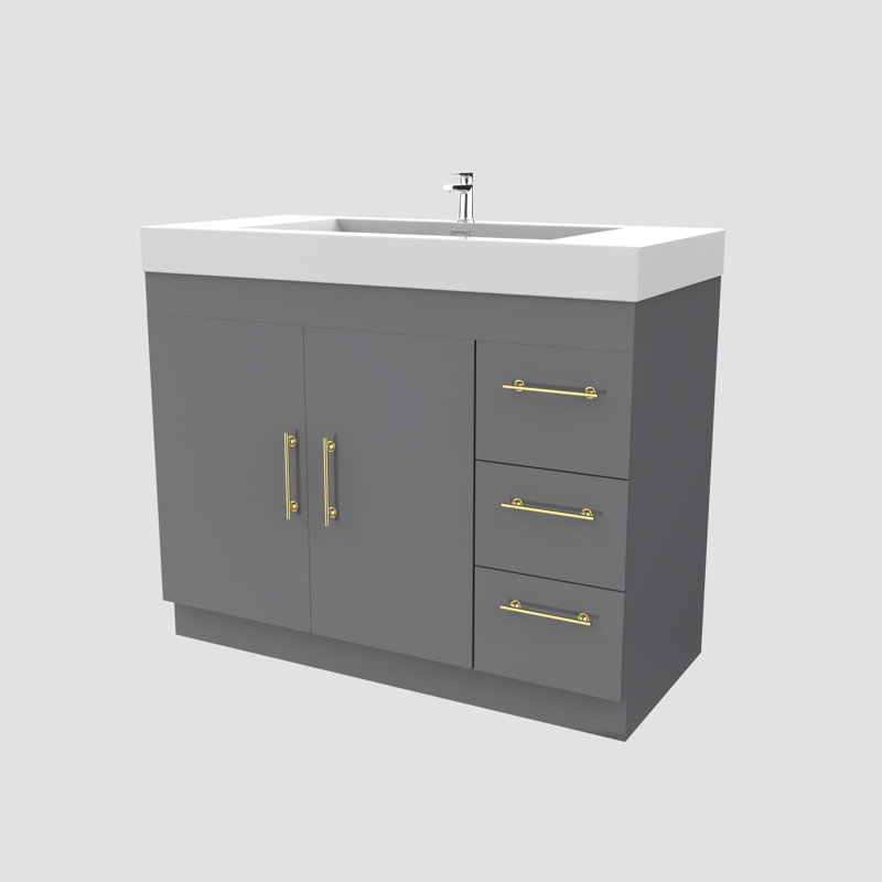Meuble-lavabo simple 42 po avec plateau en acrylique, Gris lustré
