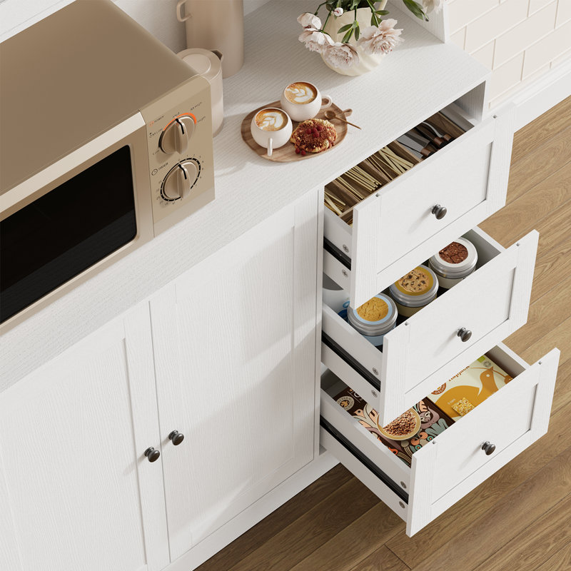 Armoire de cuisine 66,9 po avec huche de cuisine et support pour micro-ondes, Blanc