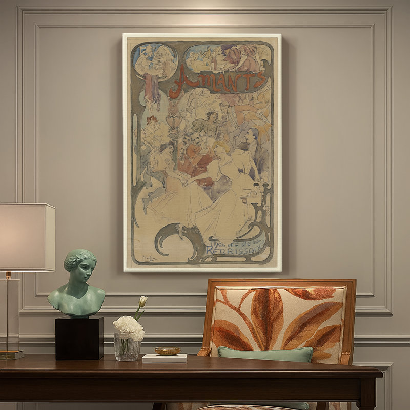 Lovers (Amants) -Galerie sur toile tendue par Alphonse Mucha, 18 x 27