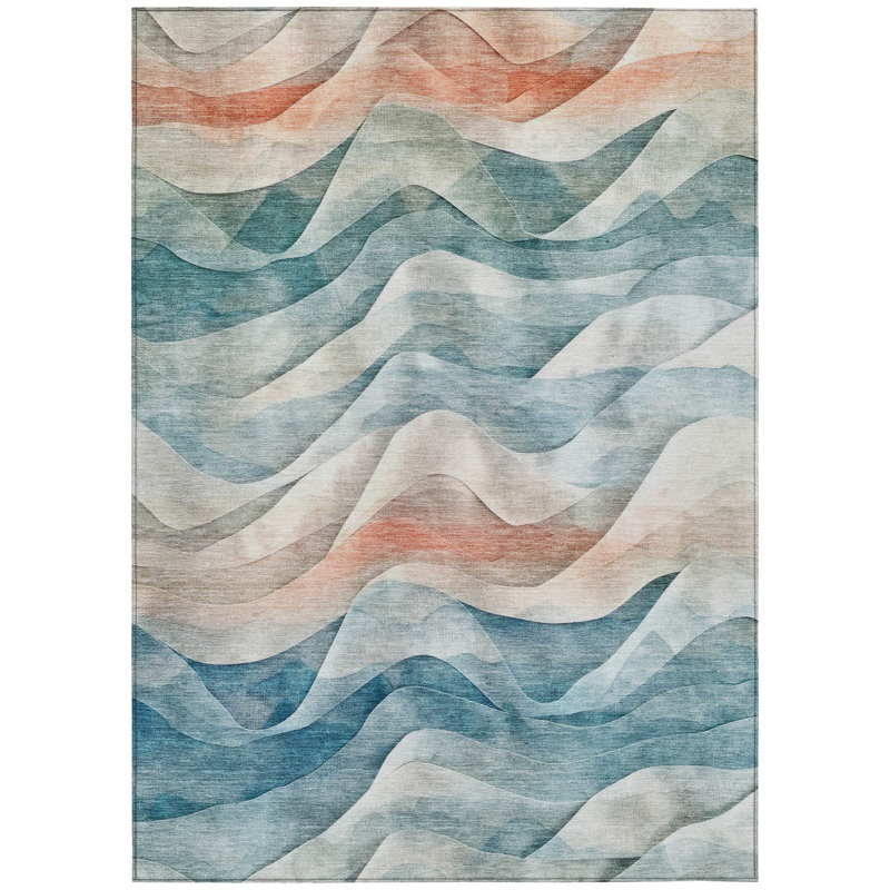 Lyrette Teal Washable Indoor-Outdoor Rug - LOOMLAN, 3' x 5'