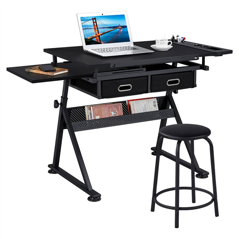 Table à dessin à hauteur réglable avec tabouret Émilee-Rose