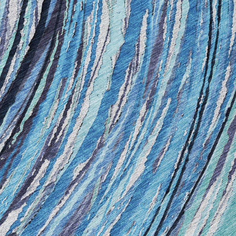 Tapis bleu intérieur / extérieur lavable à la machine Xhevrie, Rectangle 10 pi x 14 pi