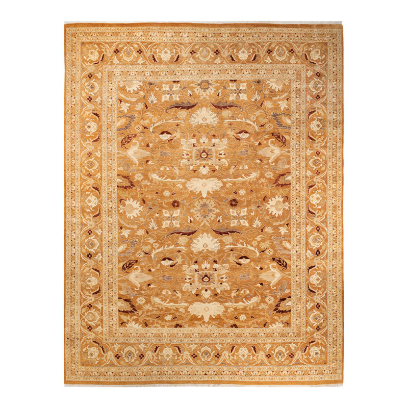 Tapis unique brun / beige / rouge noué à la main de 9 pi 1 po x 11 pi 7 po Haynie