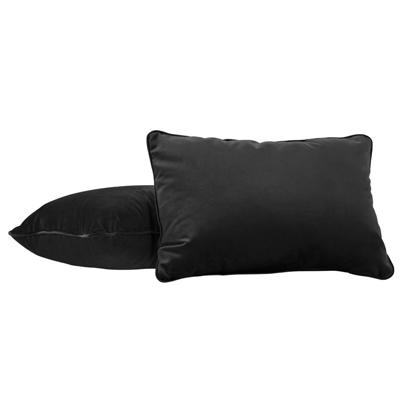 Rectangle Lumbar Microfiber Pillow with Piping, 2-pack, Onyx, Rectangular 16"H x 24"W