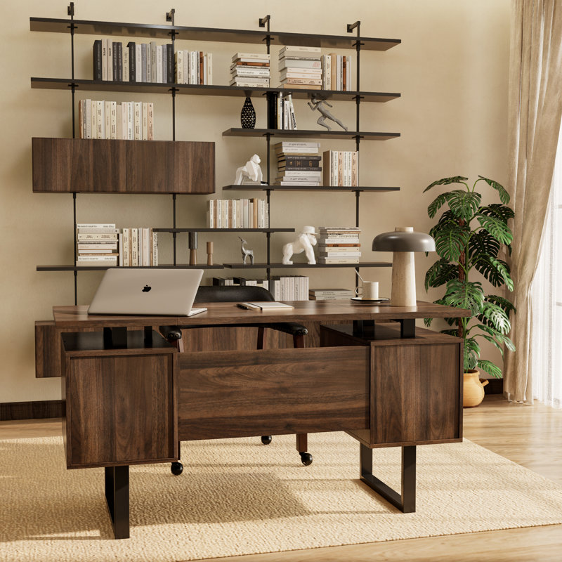 Sousa Modern Computer Desk Office Desk with 4 Large Drawers, Walnut