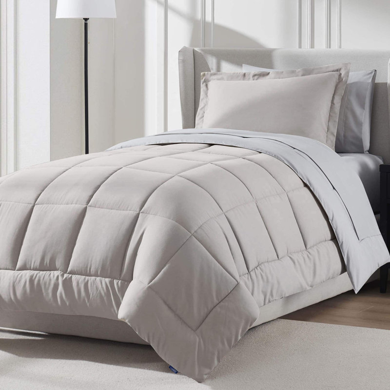 Bed-in-A-Bag Reversible Comforter Set with Bed Sheets & Down Alternative Pillows, Linen