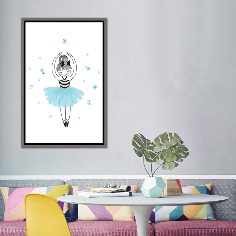 Petite ballerine - impression d'art graphique, H 60 po x l 40po x P 1,5 po, Toile avec cadre gris, Pas de tapis