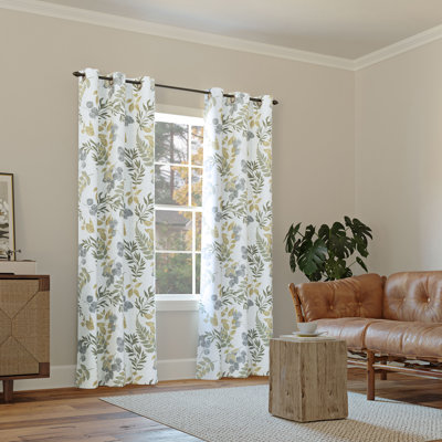 Floral Leaf Print Semi-Sheer Grommet Curtain Panel