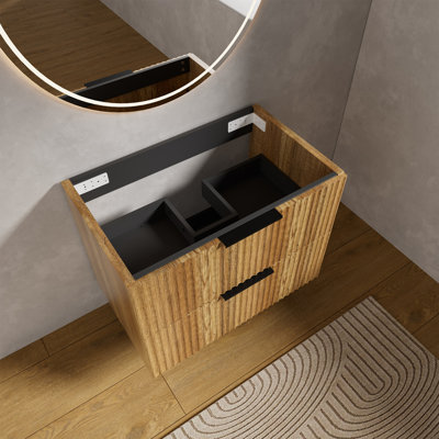 Meuble-lavabo suspendu sculptural de 76 cm (30 po) avec texture cannelée artisanale (lavabo non inclus)