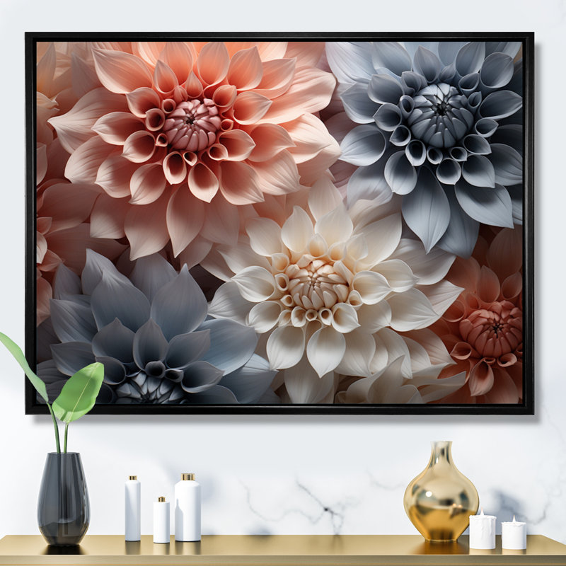 Natures mortes abstraites roses et blanches, Cadre flottant noir, H 30 po x l 40 po x P 1,5 po