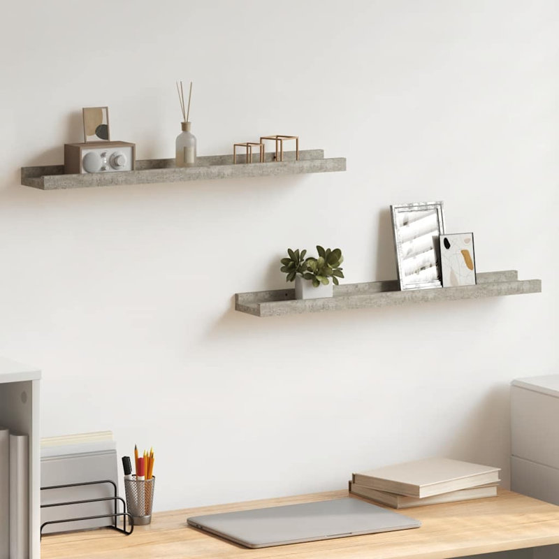 Tablette murale Tablette flottante à fixation murale pour cadre photo, H 1,2 po x l 23,6 po x P 3,5 po, Gris béton
