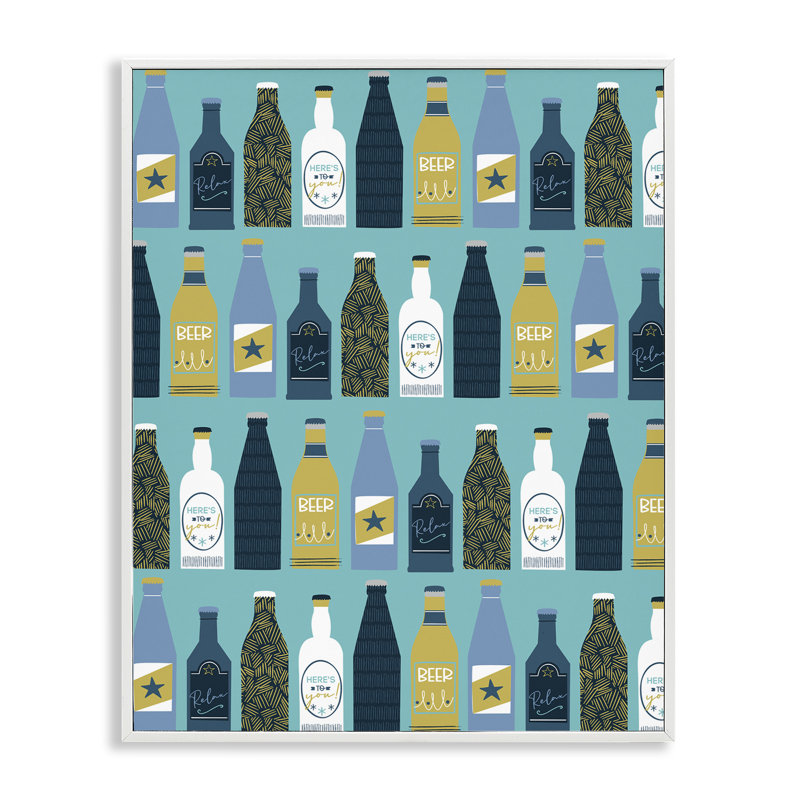  Bouteilles de bière disposées encadrées, art giclée par Angela Nickeas, H 14 po x l 11 po