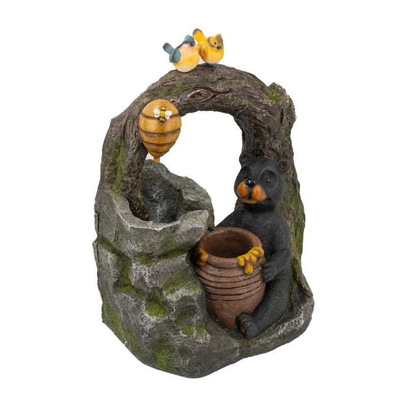 Decorative 2-Tier Woodland Animal Water Fountain with Bird and Bear Accent