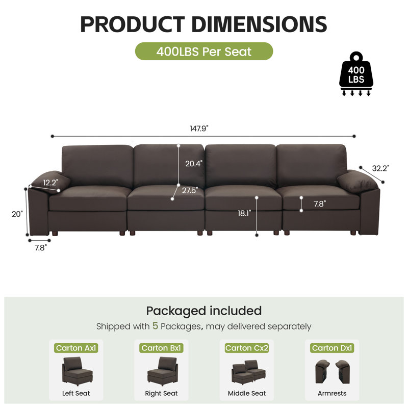Canapé modulaire moderne avec repose-pieds en cuir de polyuréthane Marybelle Marybelle, Brown