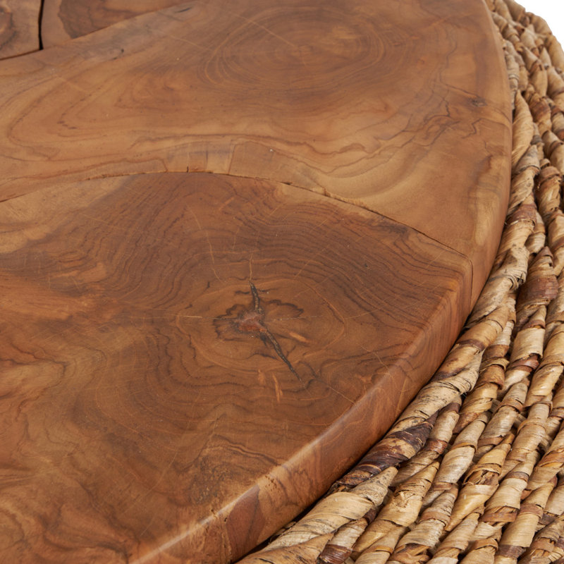 Kai Cole And Grey Rattan Wrapped Brown Living Room Coffee Table With Teak Tabletop