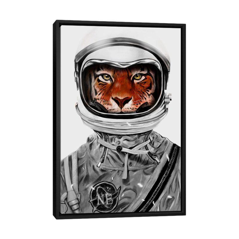 «Astro Tiger in B&W», impression sur toile, H 26 po x l 18 po x P 1,5 po, Toile encadrée noire, Pas de tapis