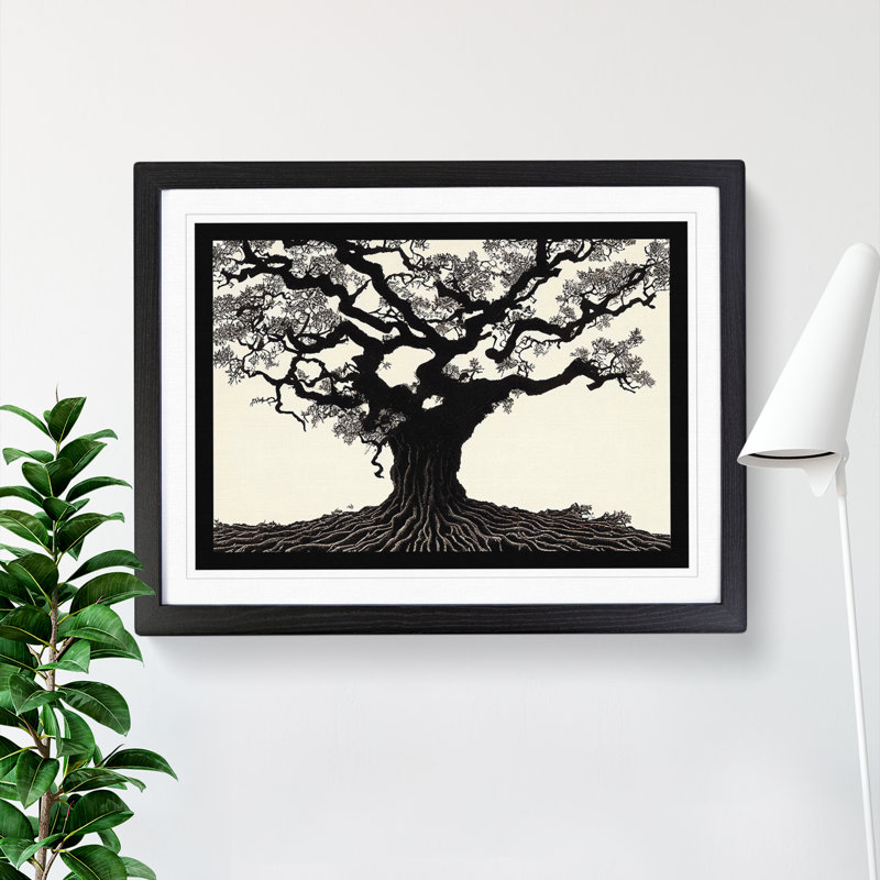 Cosmopolitan Oak Tree - Single Picture Frame Print, Black Framed, 46cm H x 64cm W x 2cm D
