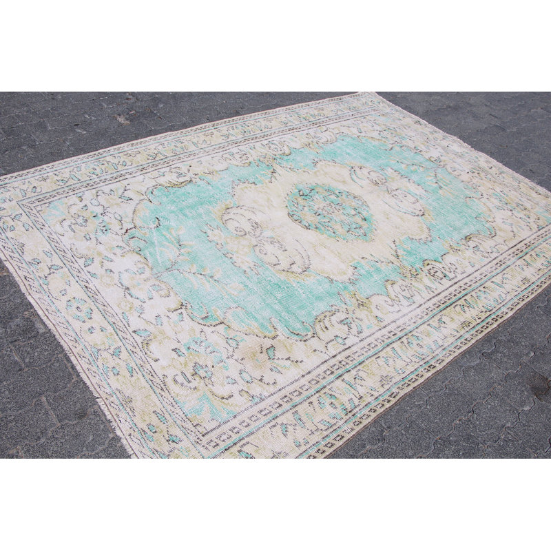 Tapis turc vintage rétro Anatolian - grand tapis vert antique idéal pour les salles à manger