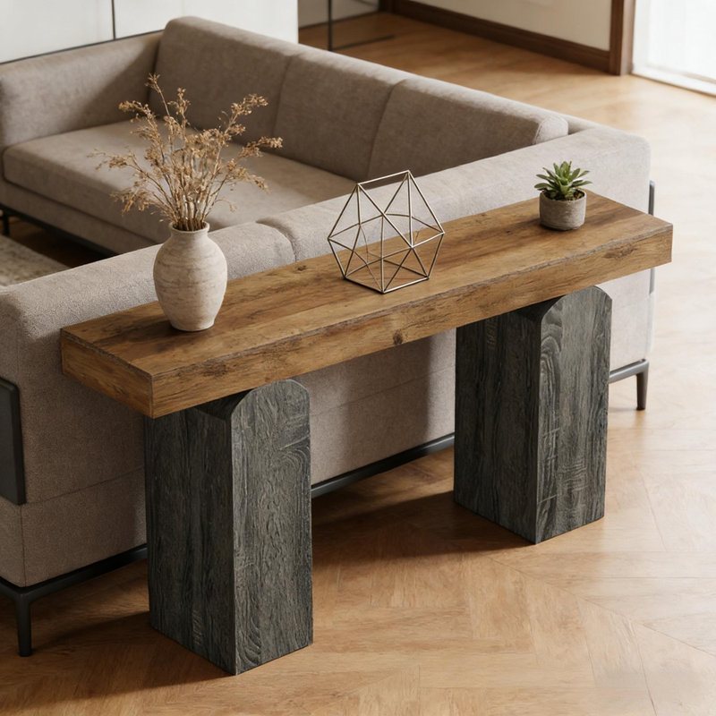 Console de style contemporain, table de vestibule, table de canapé, Brun / Gris