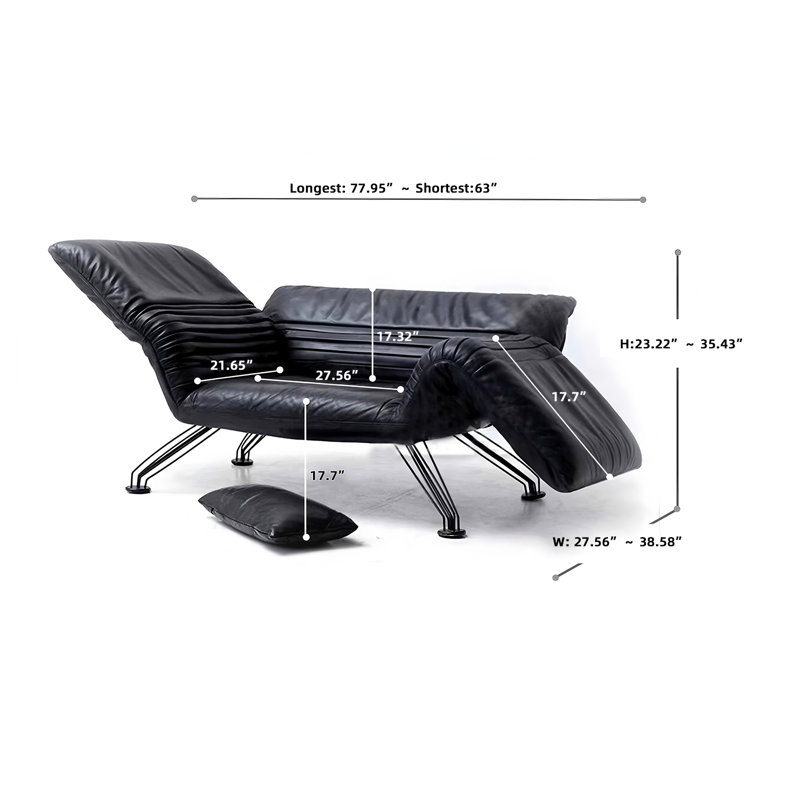 Wax Pull-Up Leather Recliner Lounge Chair, Adjustable Backrest & Armrests, Modern Accent Chair for Living Room, Black