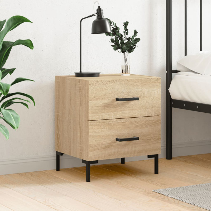Ellayne 40cm W Iron Bedside Table, Sonoma Oak, Individual