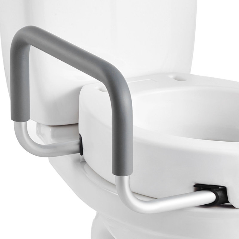 Raised Toilet Seat with Arms, 300 lbs Load Capacity, 3.5-Inch Lift Height, Widened Commode Elevated Toilet Seat Riser with Padded Handles for Seniors, Elderly, Handicap, Disabled, and Adults