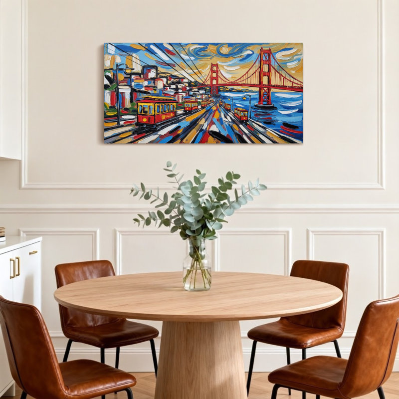 Paysages pittoresques et urbains, télécabines de San Francisco et pont Golden Gate, H 24 po x l 48 po